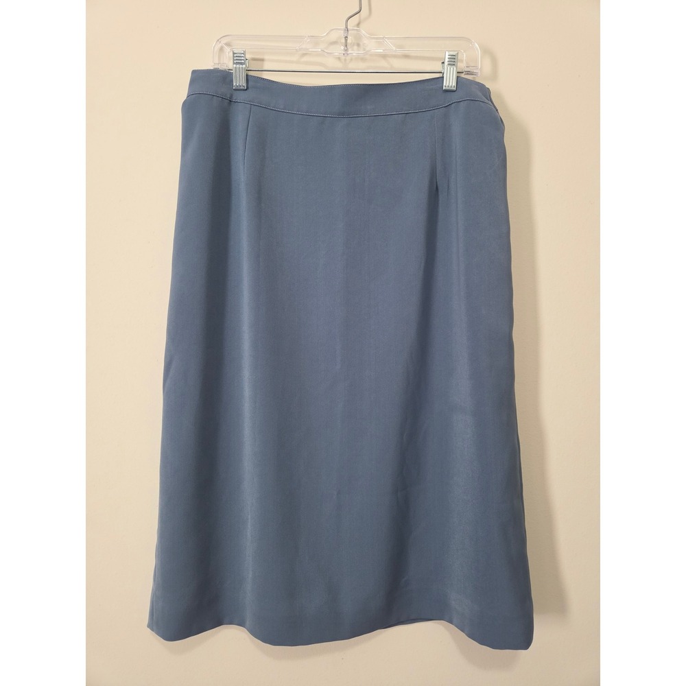 Midnight Velvet Womens Blue Slate Crepe Midi Skirt Size 16 Elastic Waist‎ Lined